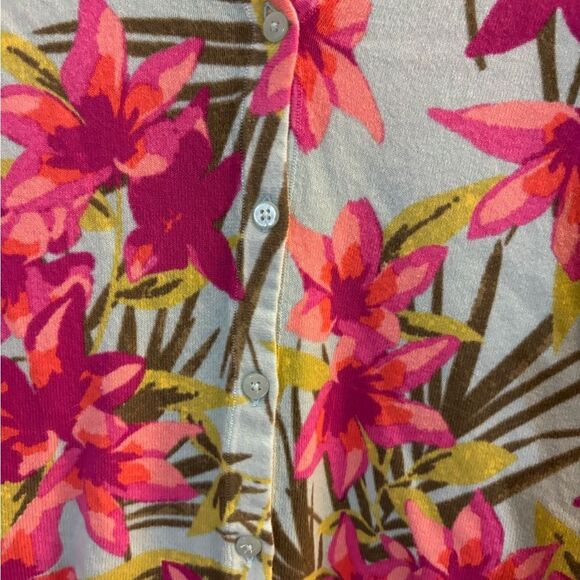 Merona Women's Tropical Floral Cardigan - Pink and Green Sz XS - Picture 3 of 4